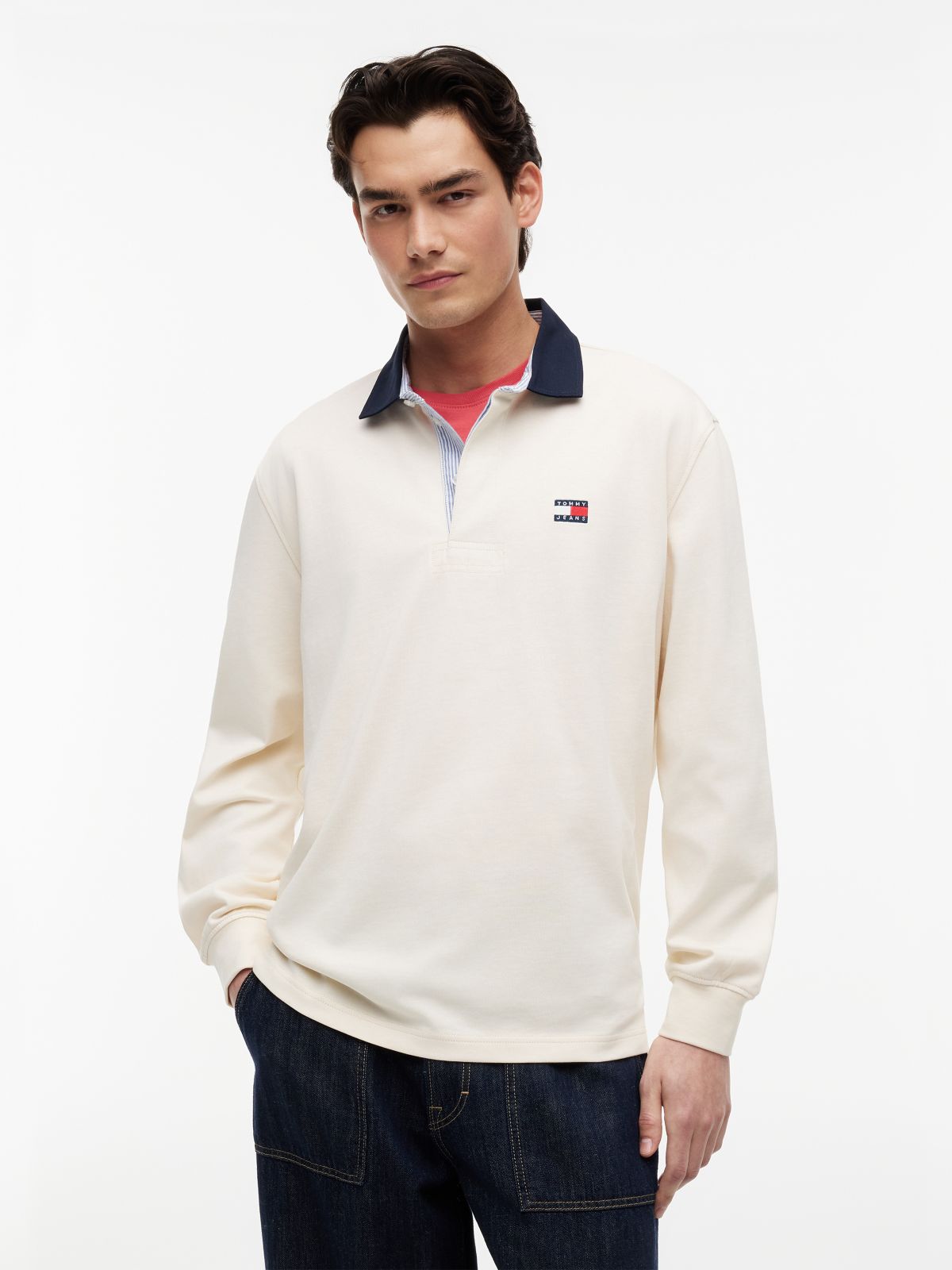Tommy Jeans Relaxed Fit Rugby Polo — Cream