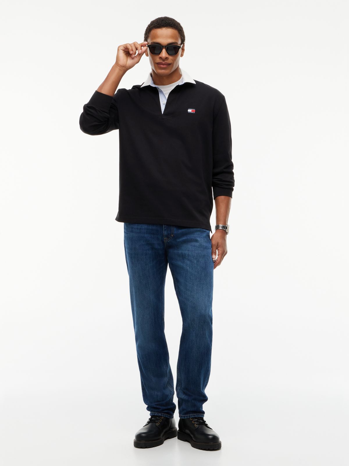 Tommy Jeans Relaxed Fit Rugby Polo — Black