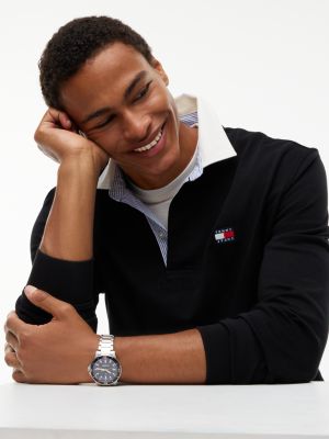 Мужское поло Tommy Jeans Relaxed Fit Rugby Polo, цвет: Чёрный — фото 3