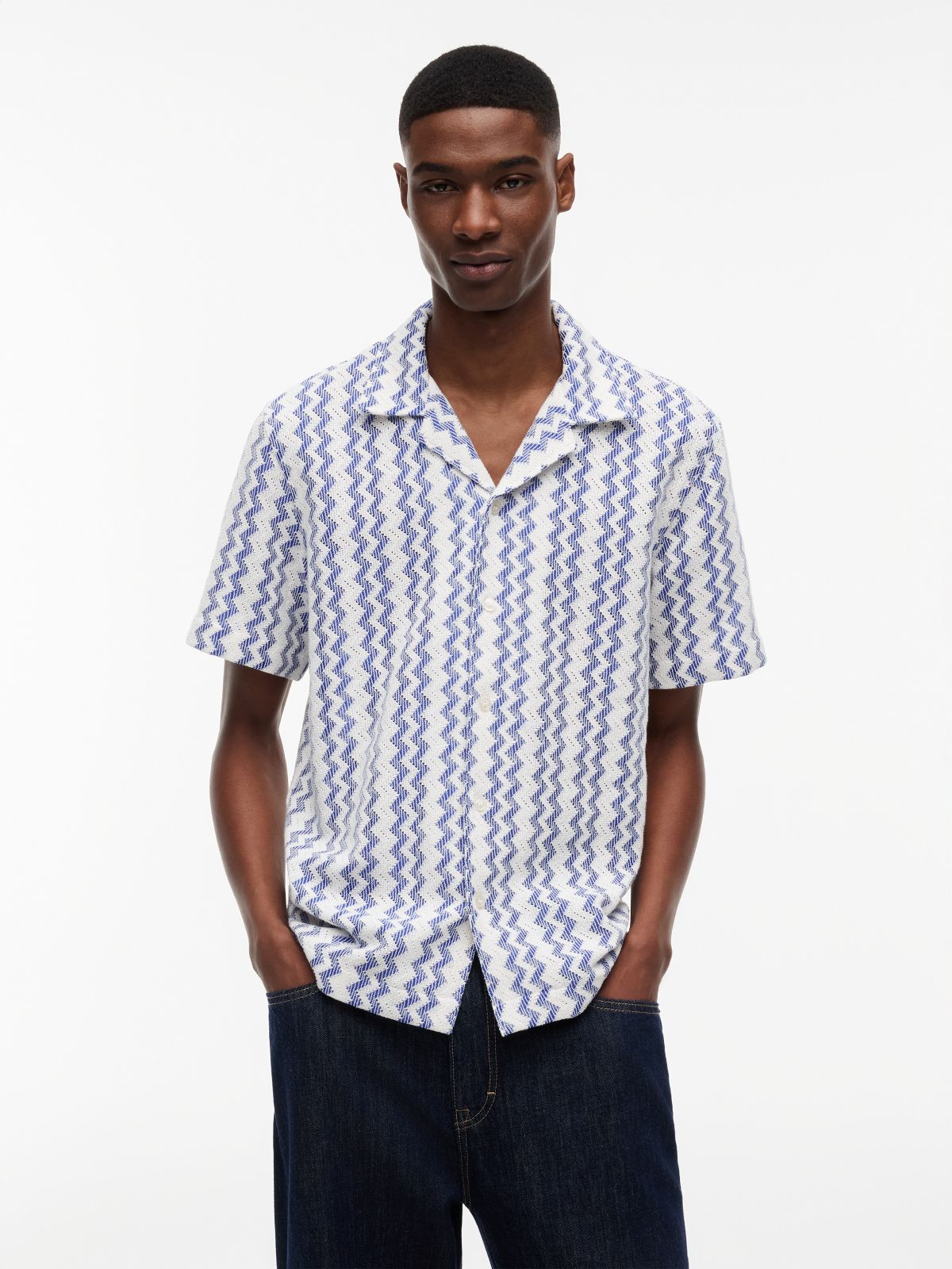 Tommy Jeans Open Weave Camp Shirt — Providence Blue