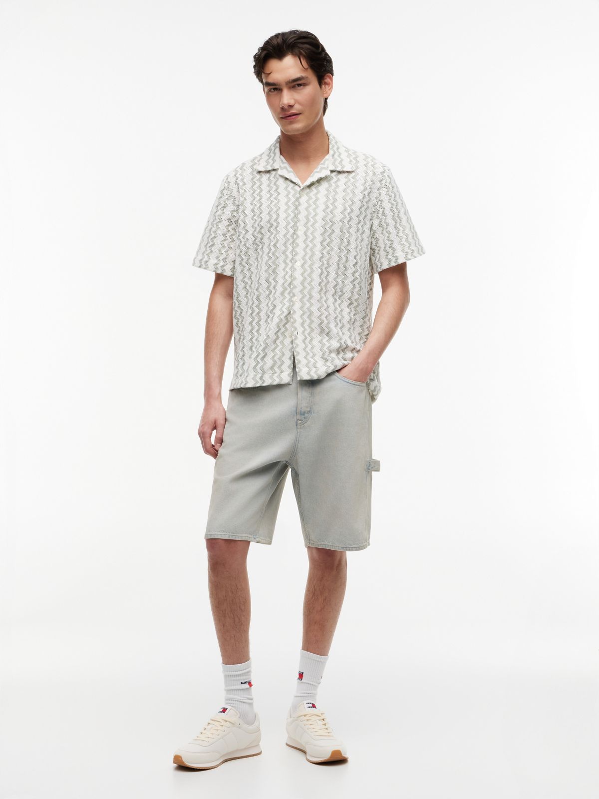 Tommy Jeans Open Weave Camp Shirt — Spring Olive