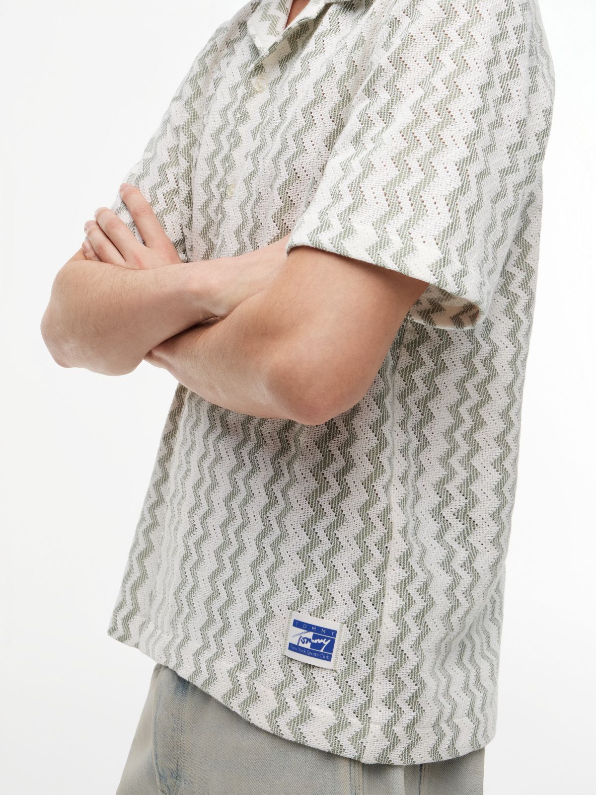 Tommy Jeans Open Weave Camp Shirt — Spring Olive