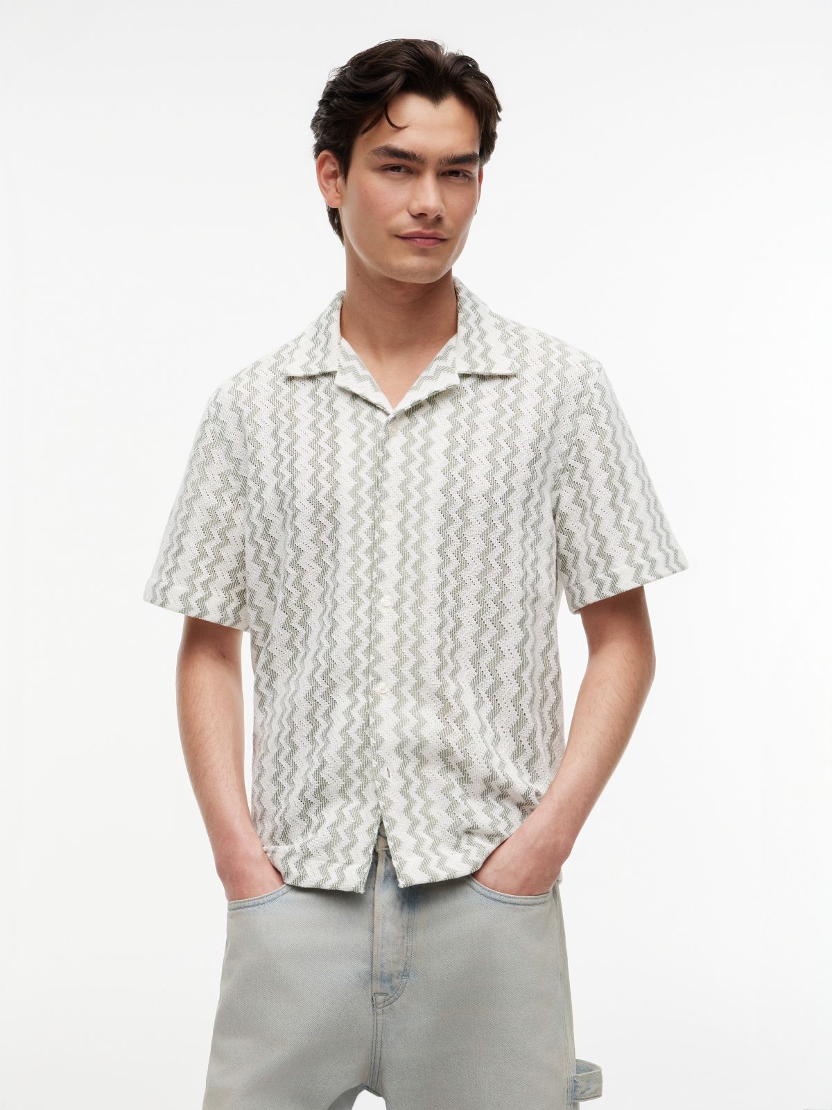 Tommy Jeans Open Weave Camp Shirt — Spring Olive