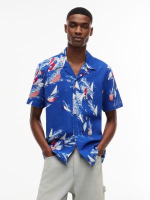 Tommy Jeans Sailboat Print Camp Shirt, Providence Blue