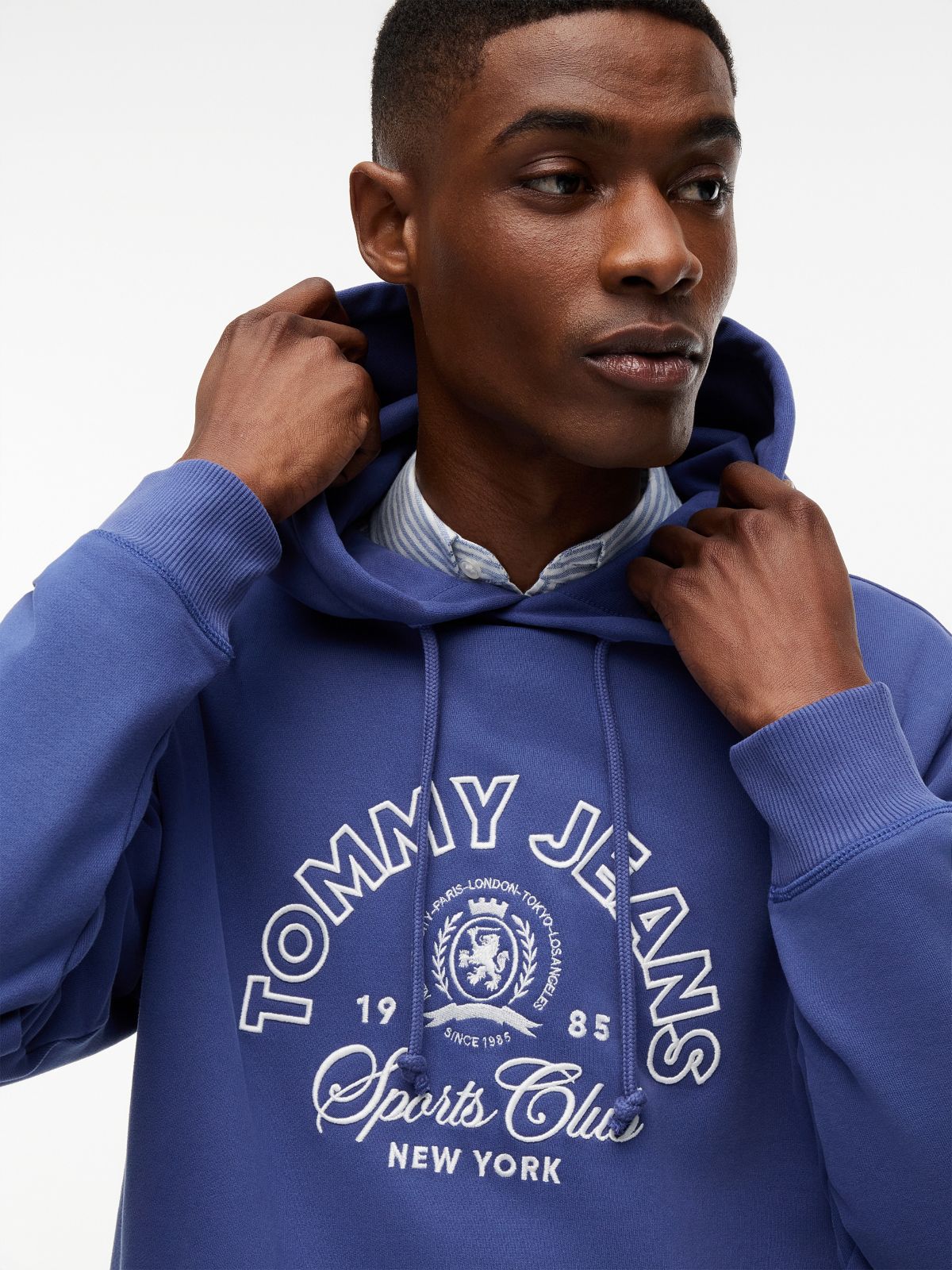 Tommy Jeans Sports Club Logo Hoodie — Blue Storm
