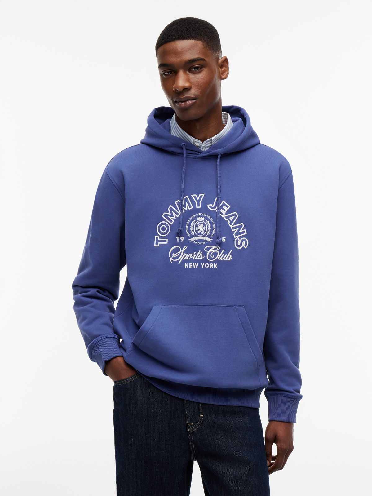 Tommy Jeans Sports Club Logo Hoodie — Blue Storm
