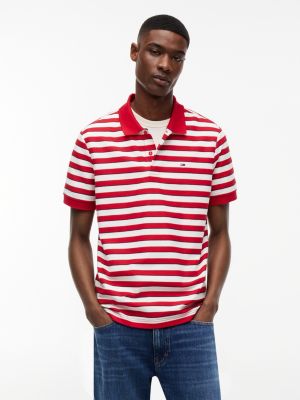 Tommy Jeans Regular Fit Striped Polo, Ruby Red/White Stripe