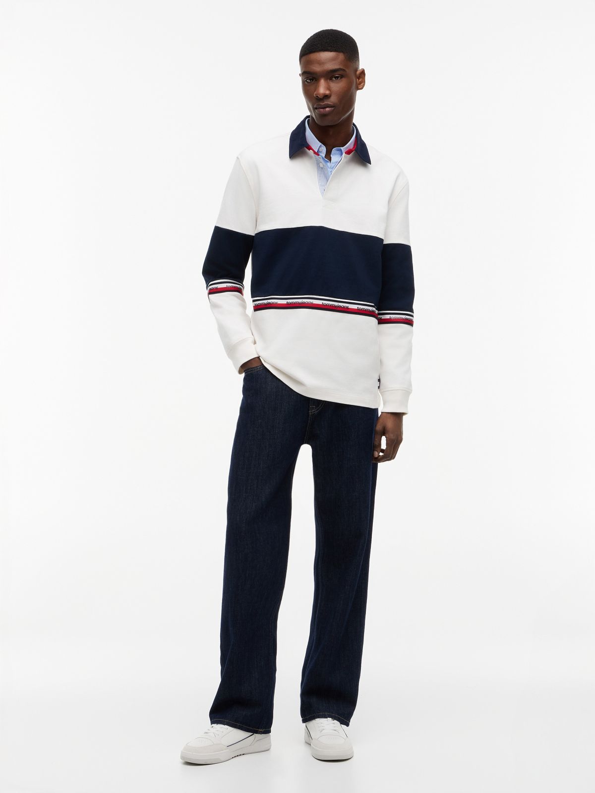 Tommy Jeans Colorblock Rugby Sweatshirt — Ancient White