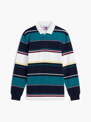 Мужское поло Tommy Jeans Relaxed Striped Rugby Polo, цвет: Тёмно-синий разноцветный полосатый — фото 5