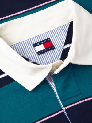 Мужское поло Tommy Jeans Relaxed Striped Rugby Polo, цвет: Тёмно-синий разноцветный полосатый — фото 6