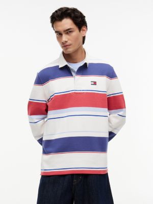 Tommy Jeans Relaxed Striped Rugby Polo, Red/Blue/White Stripe