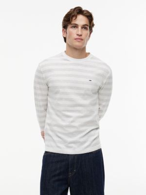 Tommy Jeans Long-Sleeve Striped T-Shirt, White/Grey Stripe