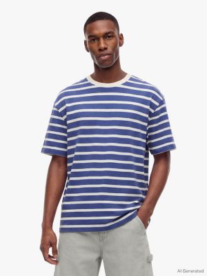 Tommy Jeans Relaxed Fit Striped T-Shirt, Blue Storm/White Stripe