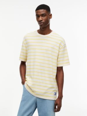 Tommy Jeans Relaxed Fit Striped T-Shirt, Citronella/White Stripe