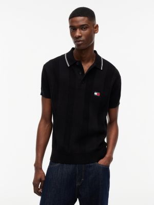 Tommy Jeans Short-Sleeve Sweater Polo, Black