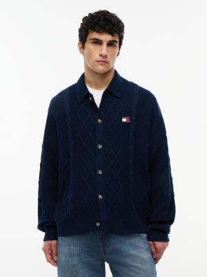 Tommy Jeans Cable Knit Polo Cardigan, Navy
