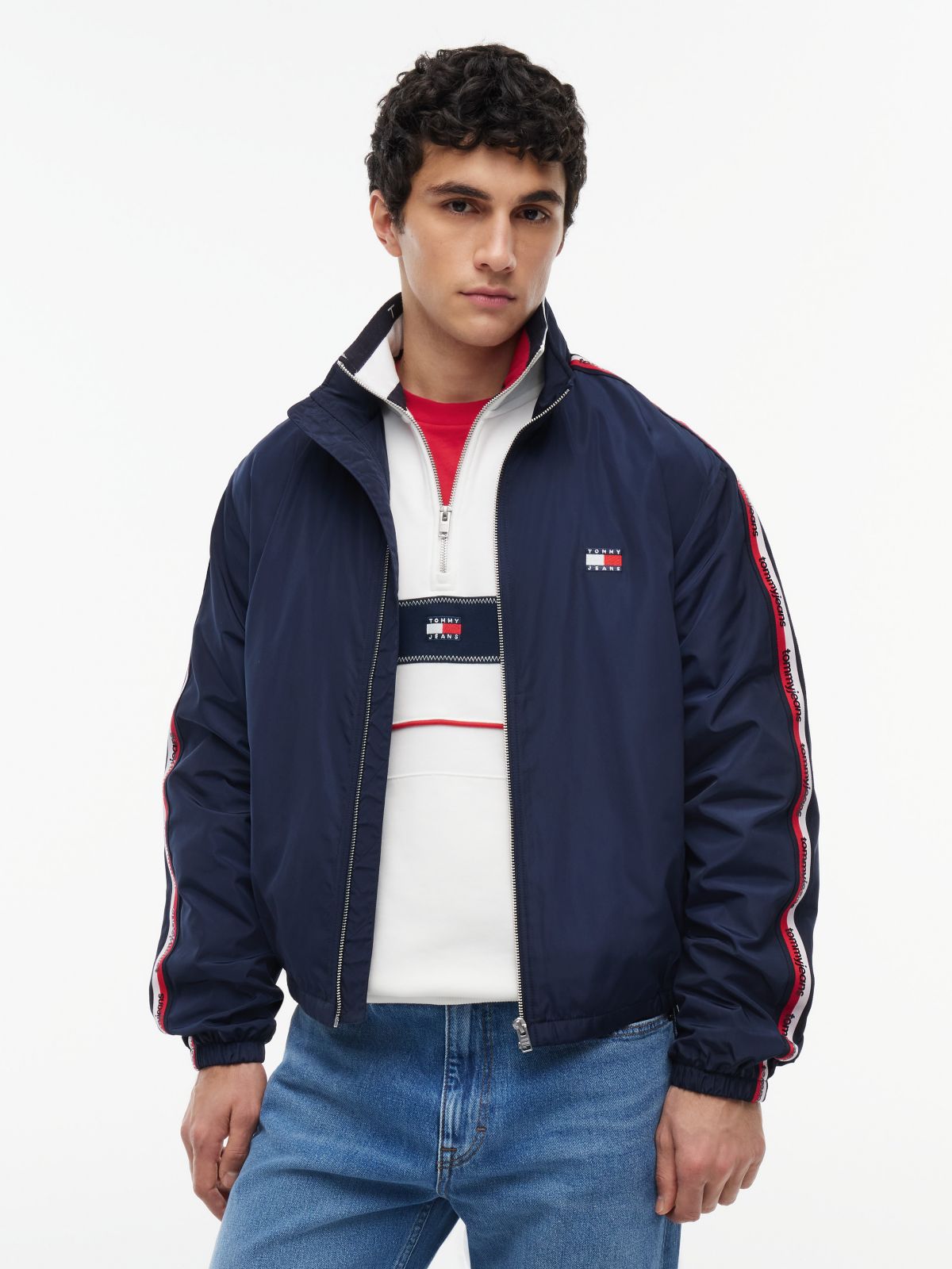 Tommy Jeans Logo Tape Zip Jacket — Navy