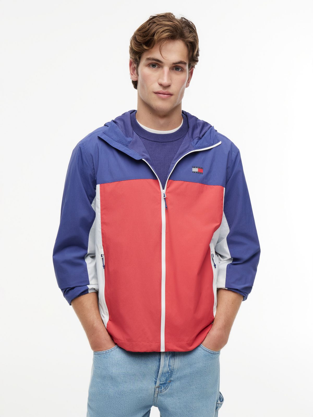Tommy Jeans Packable Chicago Windbreaker — Anthem Red Multi