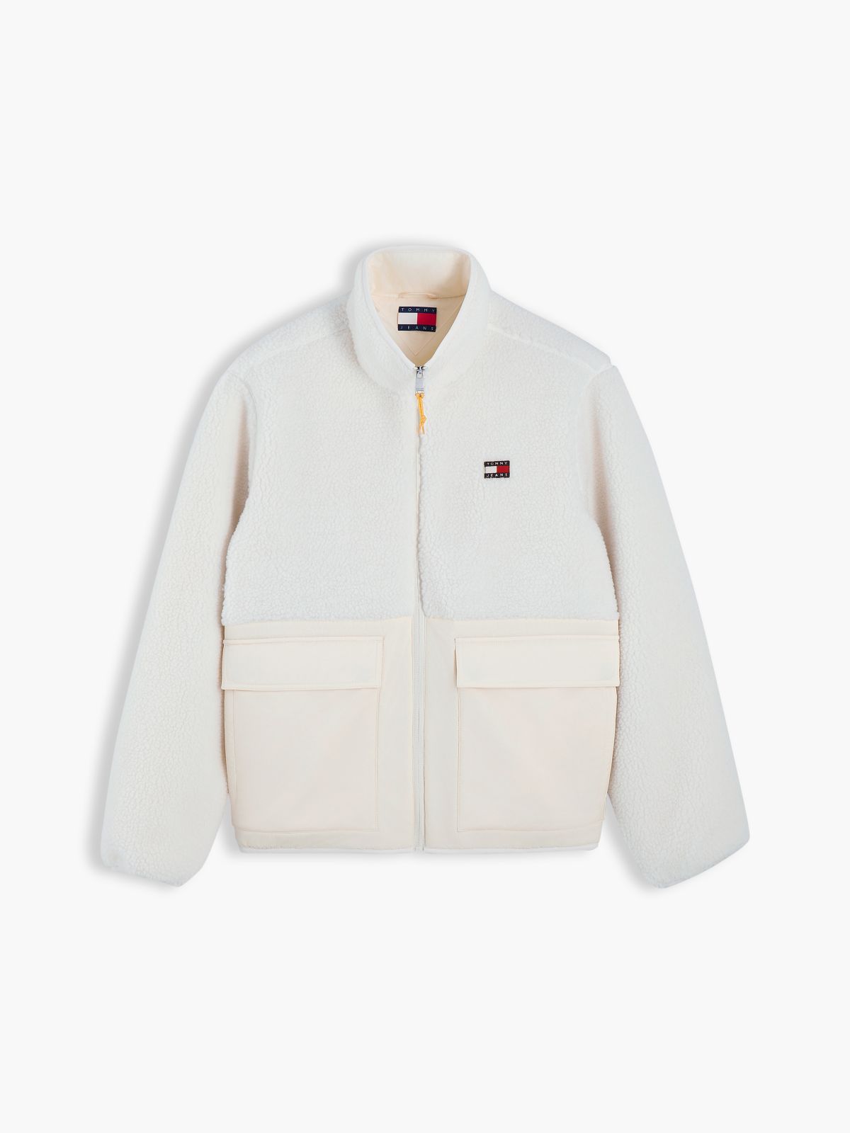 Tommy Jeans Mixed-Media Teddy Jacket — Cream