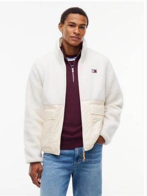 Tommy Jeans Mixed-Media Teddy Jacket, Cream