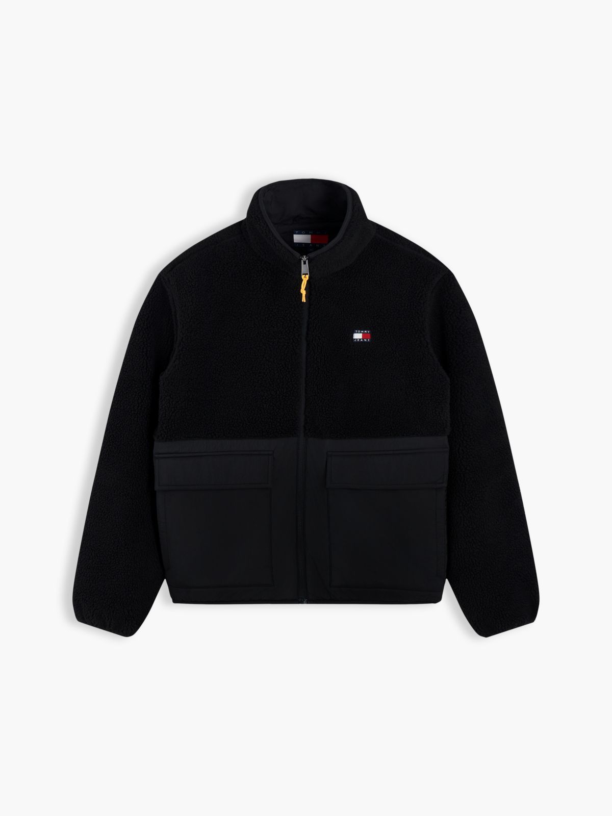 Tommy Jeans Mixed-Media Teddy Jacket — Black