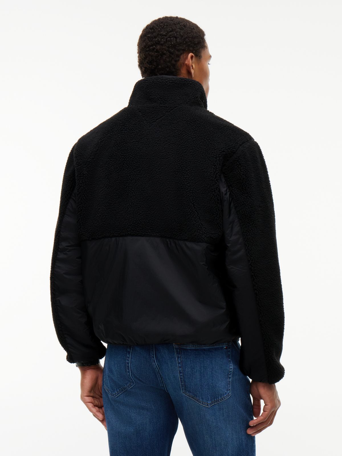 Tommy Jeans Mixed-Media Teddy Jacket — Black