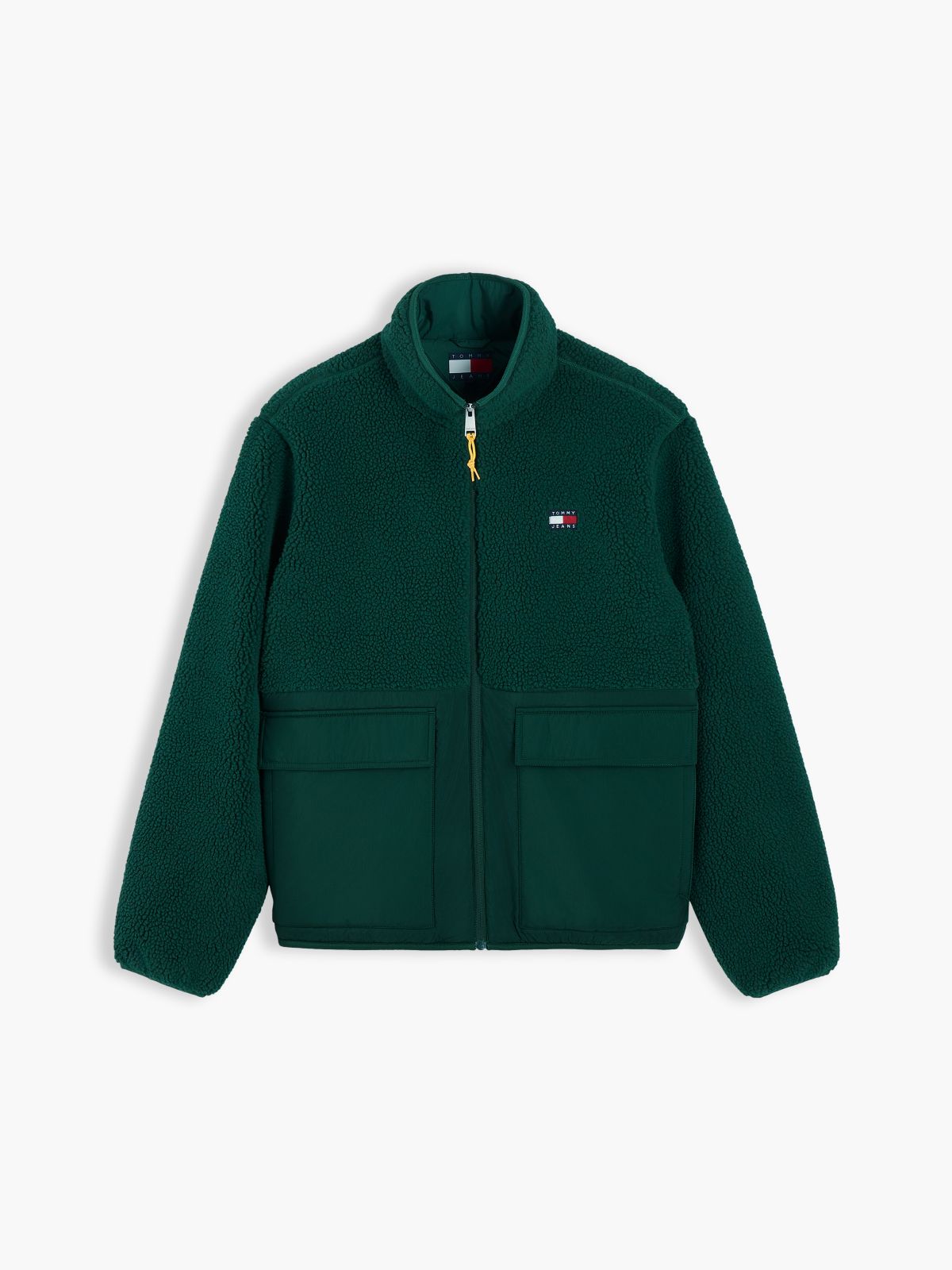Tommy Jeans Mixed-Media Teddy Jacket — Velvet Green