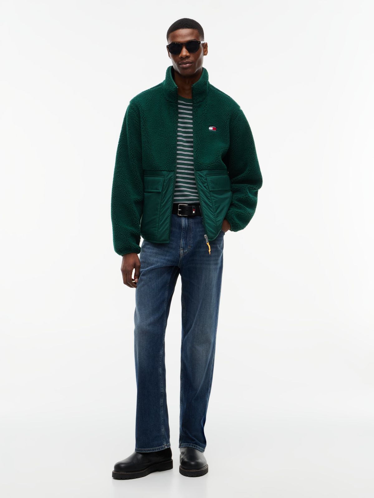 Tommy Jeans Mixed-Media Teddy Jacket — Velvet Green