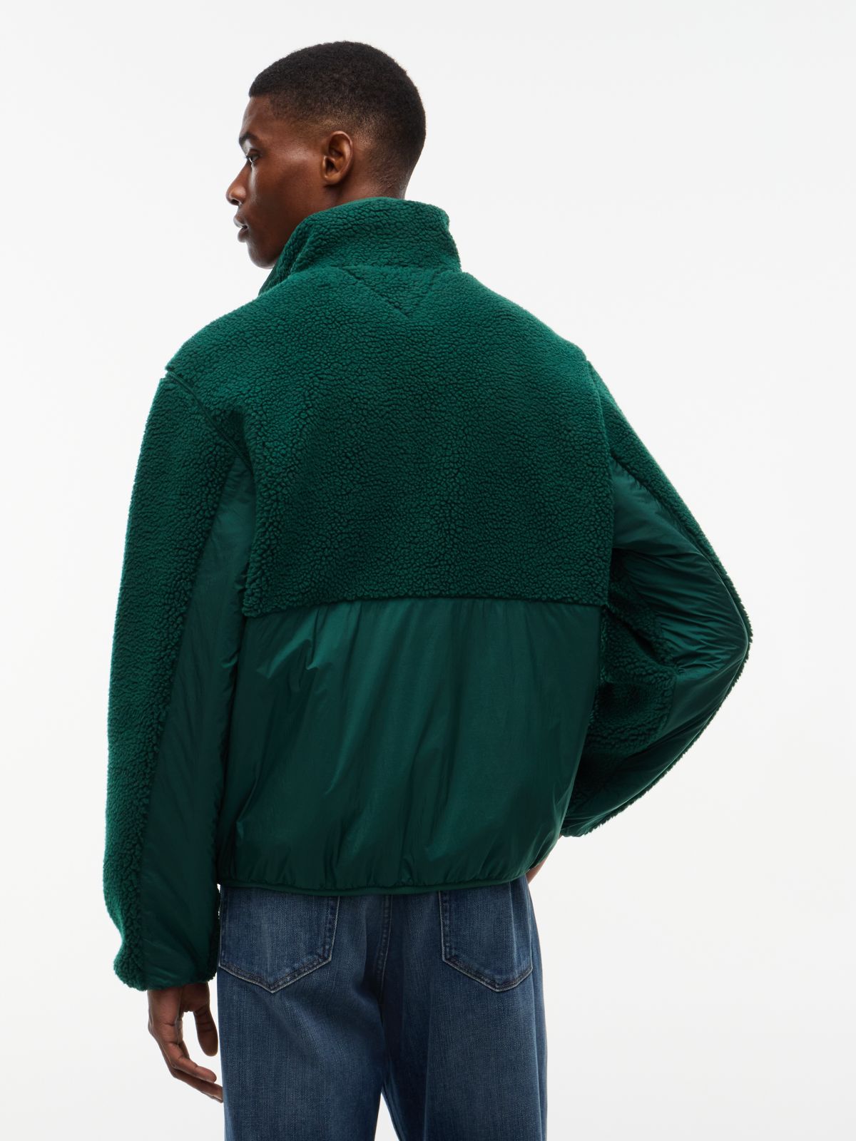 Tommy Jeans Mixed-Media Teddy Jacket — Velvet Green