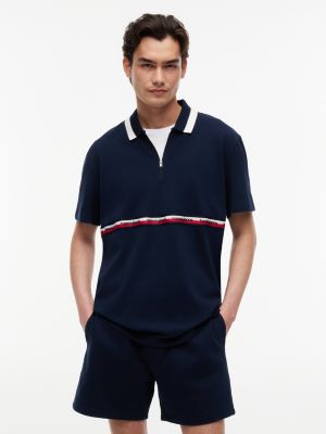 Tommy Jeans Relaxed Quarter-Zip Polo, Dark Navy