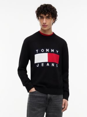 Tommy Jeans Flag Logo Crewneck Sweater, Black