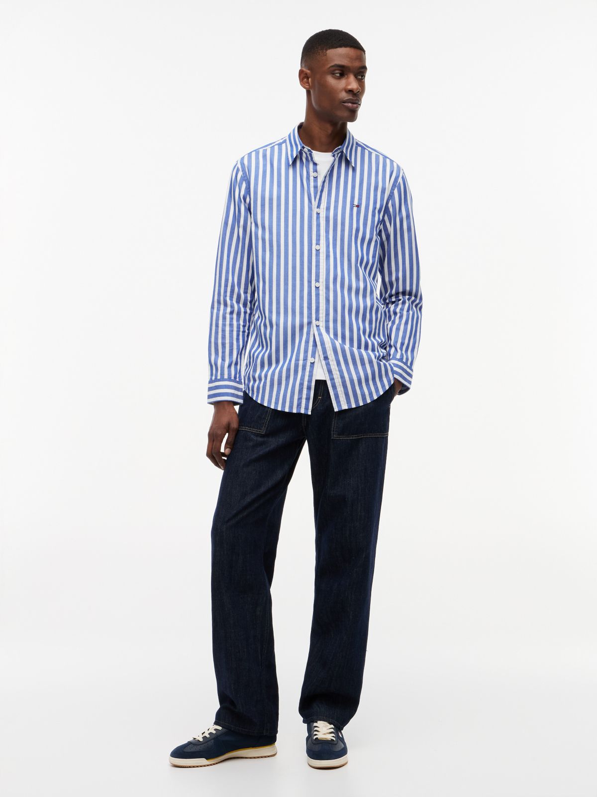 Tommy Jeans Regular Fit Twill Shirt — Providence Blue Stripe