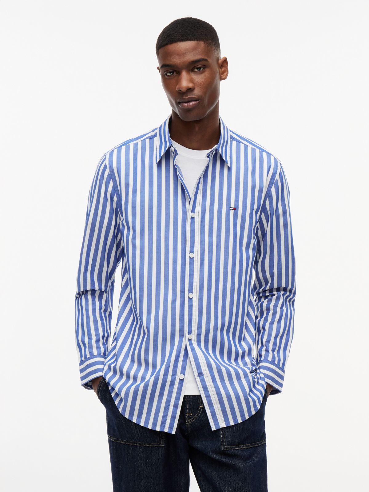 Tommy Jeans Regular Fit Twill Shirt — Providence Blue Stripe