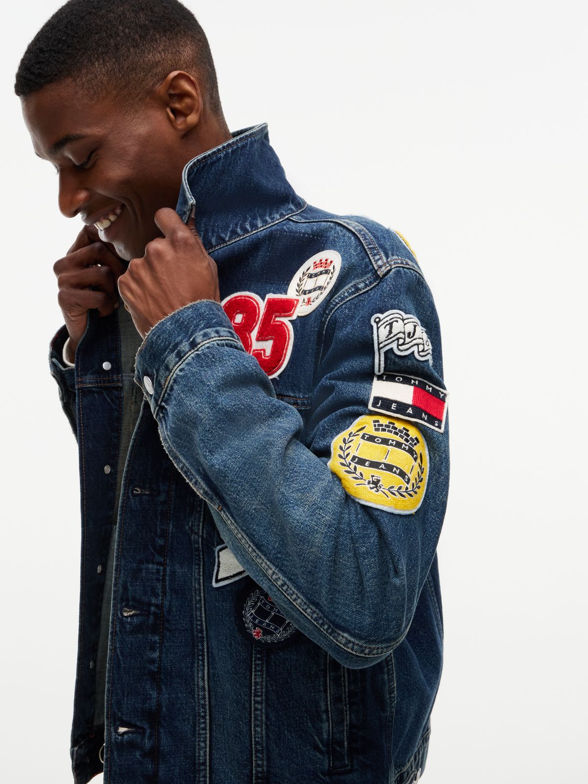 Tommy Jeans Allover Patch Denim Jacket — Denim Dark