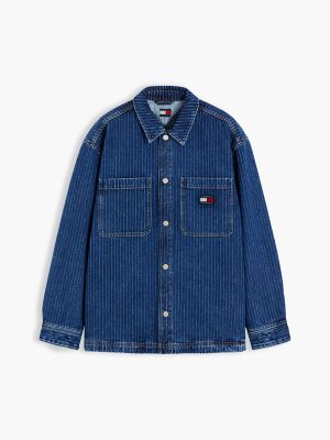Мужская куртка Tommy Jeans Striped Denim Shirt Jacket, цвет: Джинсовый тёмный — фото 6