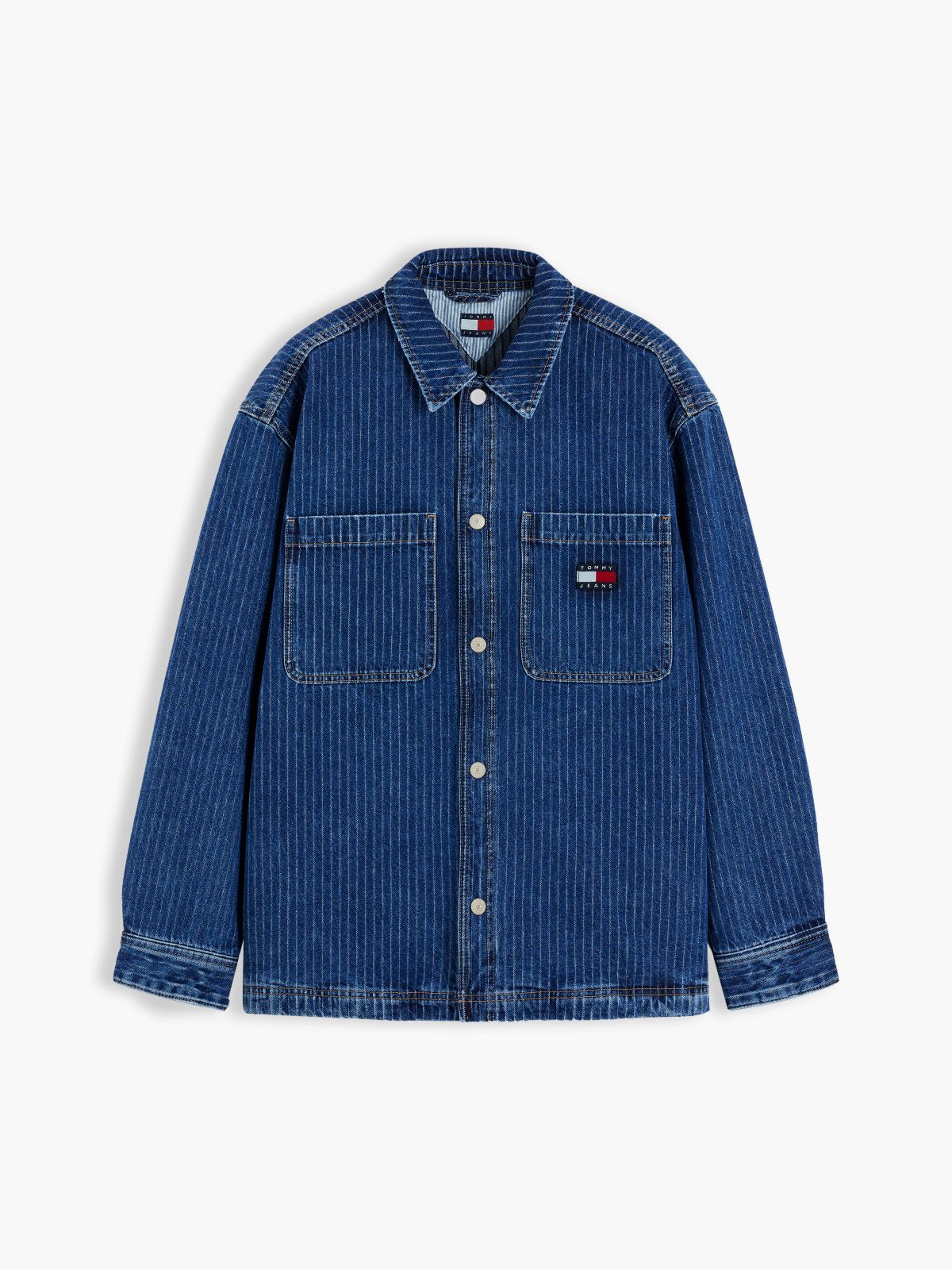 Tommy Jeans Striped Denim Shirt Jacket — Denim Dark