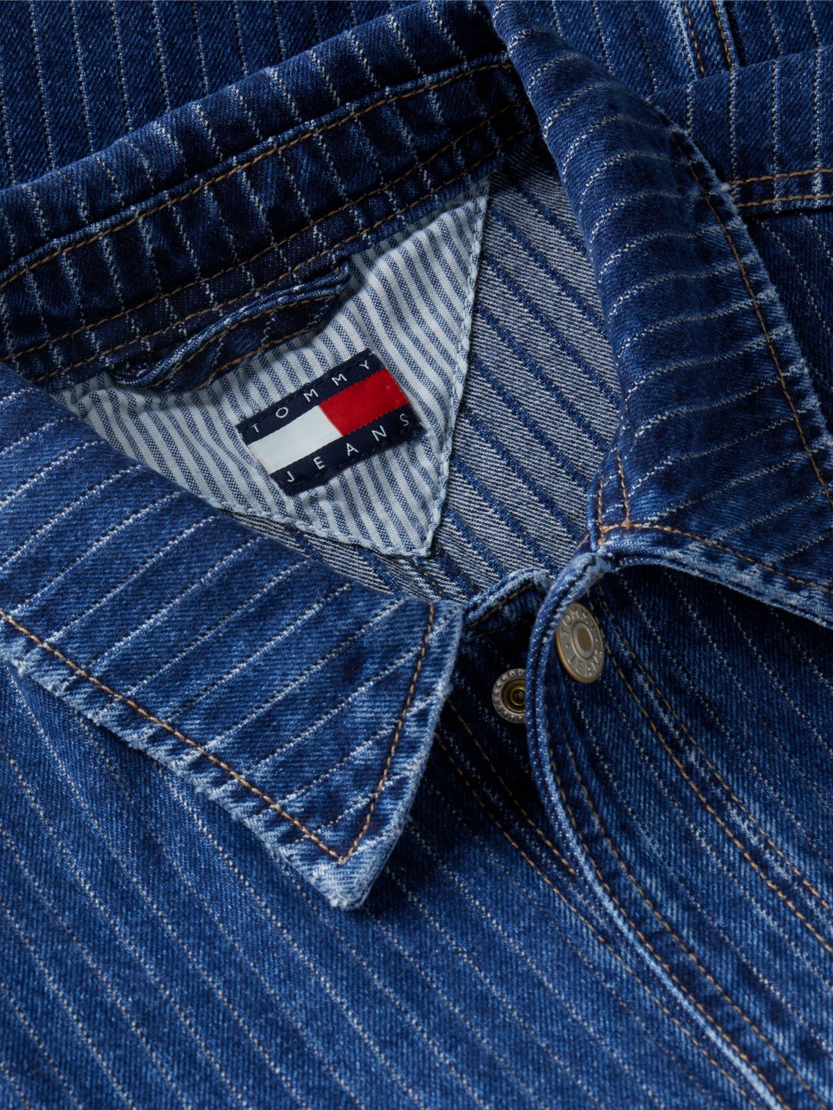 Tommy Jeans Striped Denim Shirt Jacket — Denim Dark