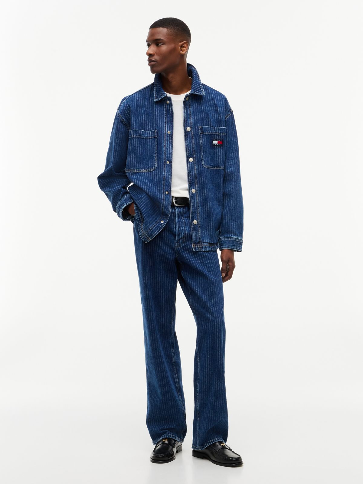 Tommy Jeans Striped Denim Shirt Jacket — Denim Dark