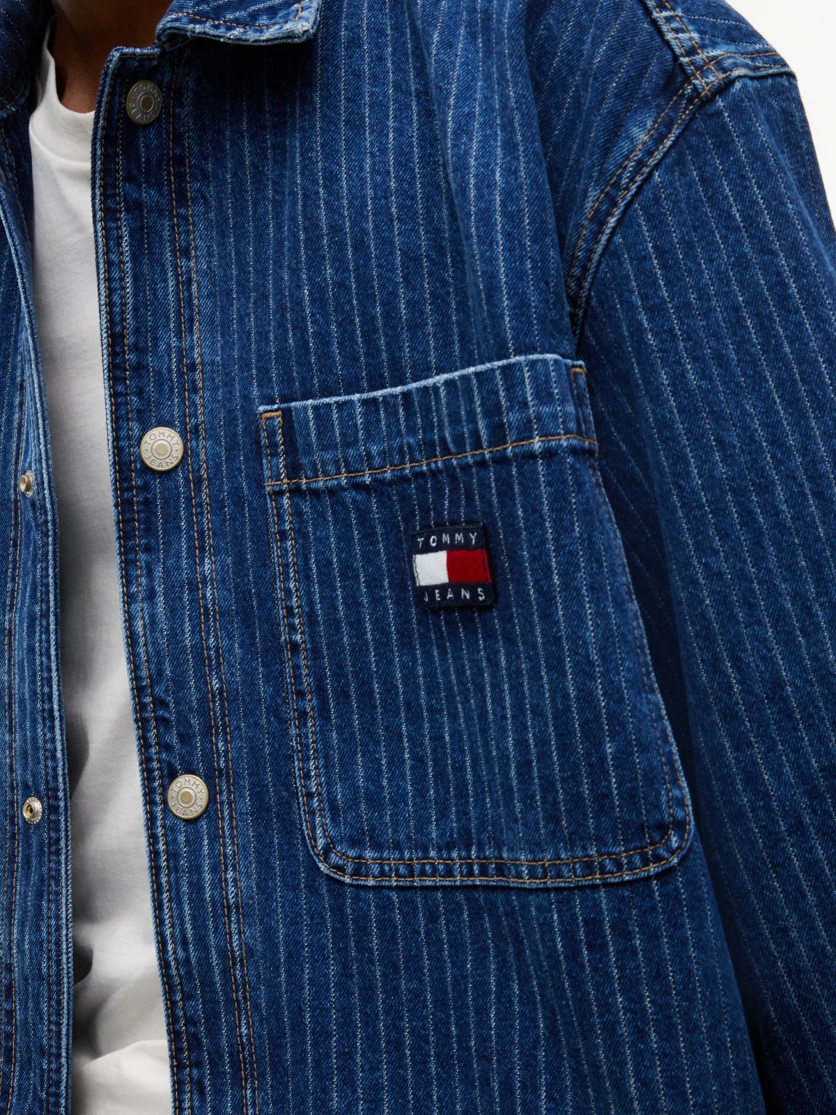 Tommy Jeans Striped Denim Shirt Jacket — Denim Dark