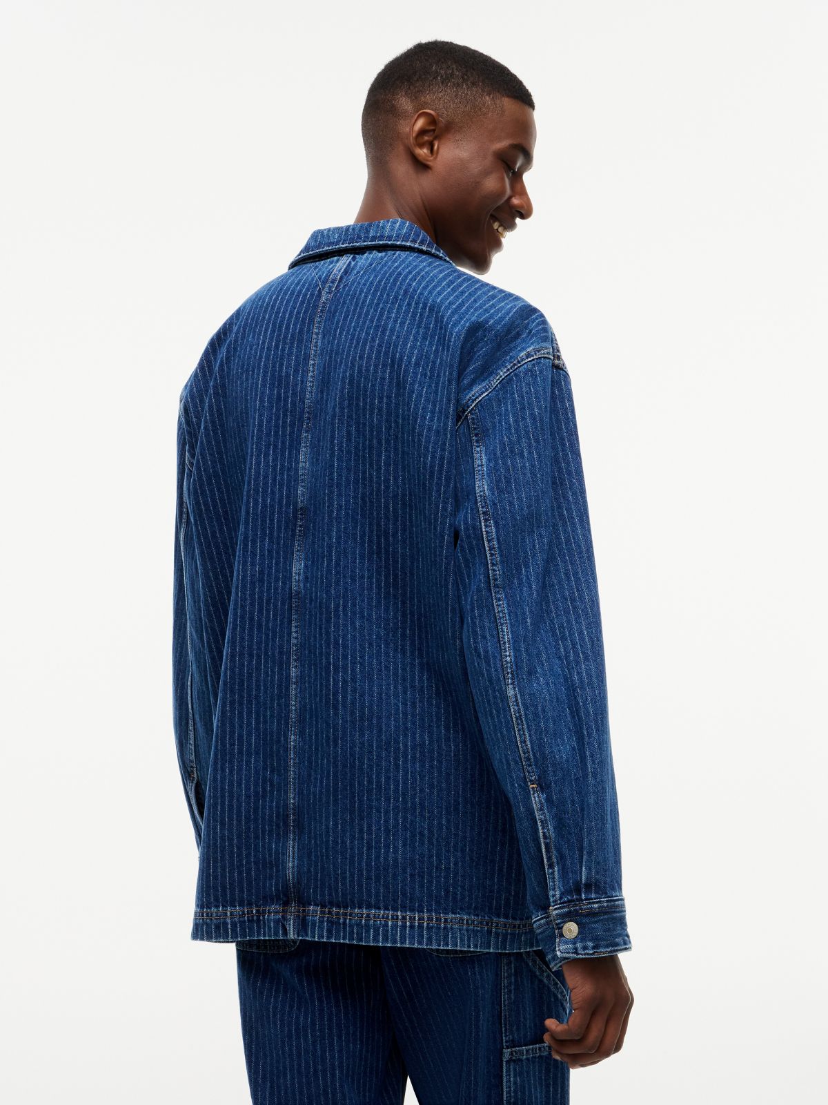 Tommy Jeans Striped Denim Shirt Jacket — Denim Dark
