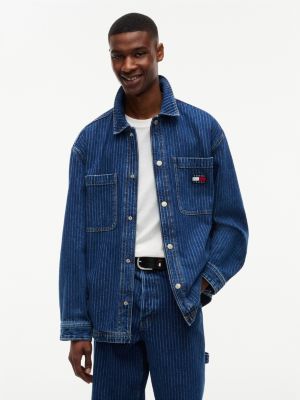 Tommy Jeans Striped Denim Shirt Jacket, Denim Dark