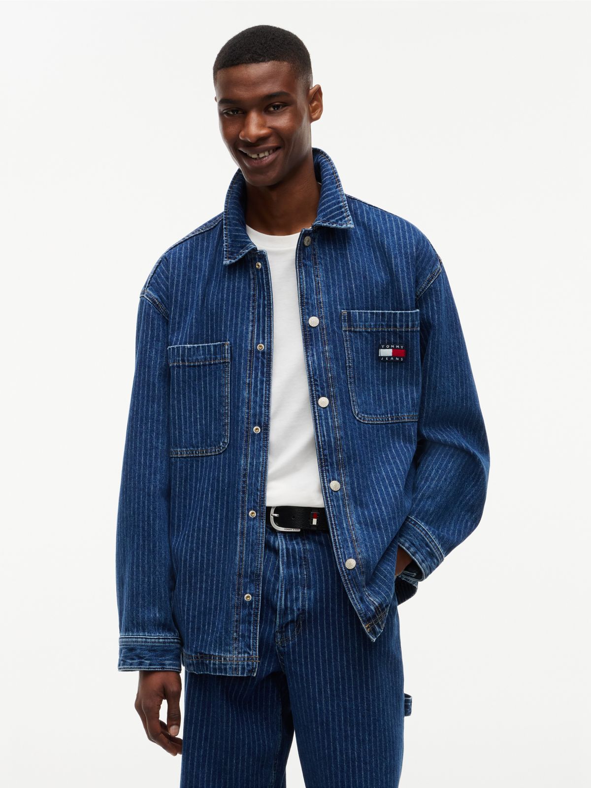 Tommy Jeans Striped Denim Shirt Jacket — Denim Dark