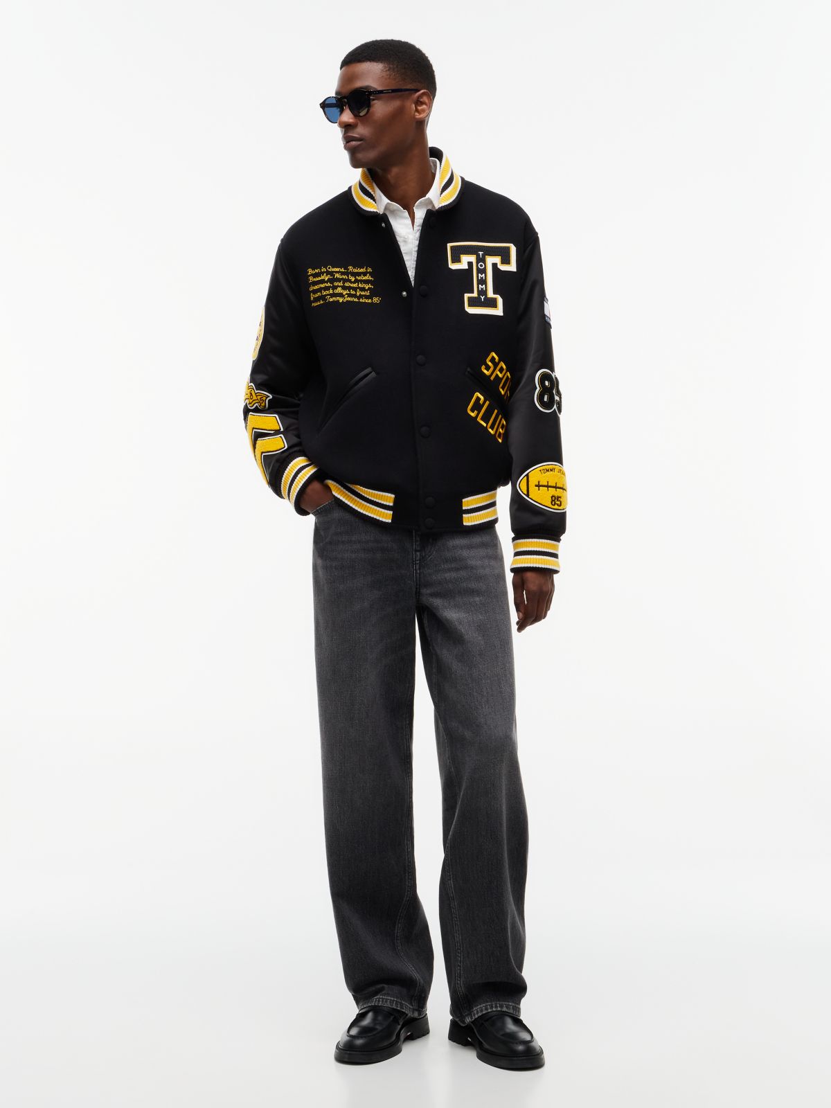 Tommy Jeans Wool-Blend Varsity Jacket — Black