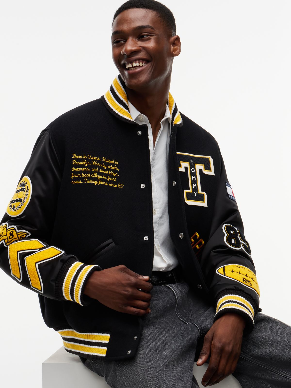 Tommy Jeans Wool-Blend Varsity Jacket — Black