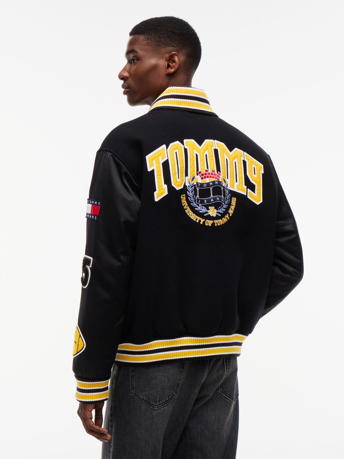 Tommy Jeans Wool-Blend Varsity Jacket — Black
