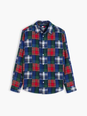 Мужская рубашка Tommy Jeans Double Cloth Patchwork, цвет: Тёмный синий клетчатый — фото 5