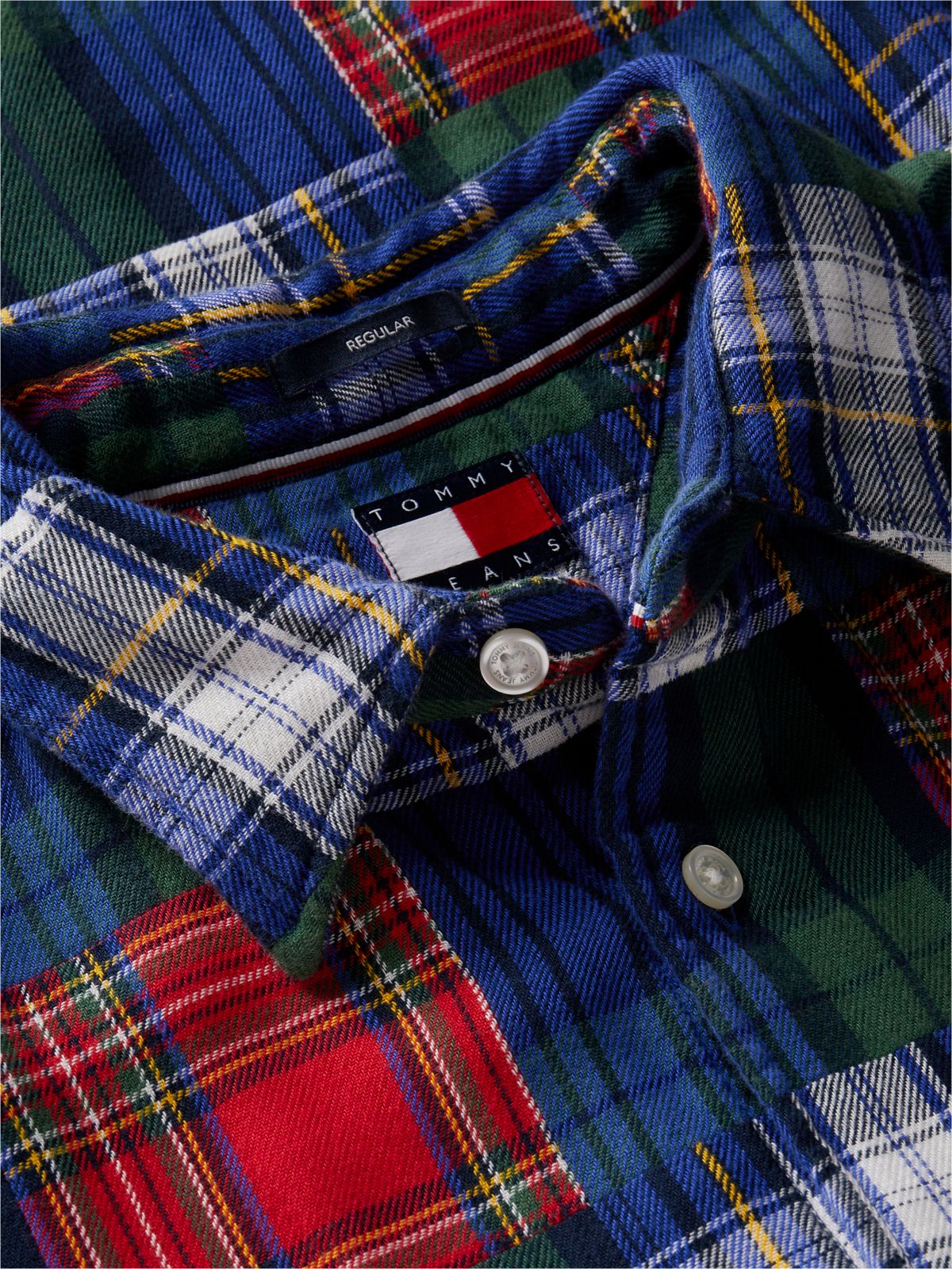 Tommy Jeans Double Cloth Patchwork Shirt — Dark Blue Check