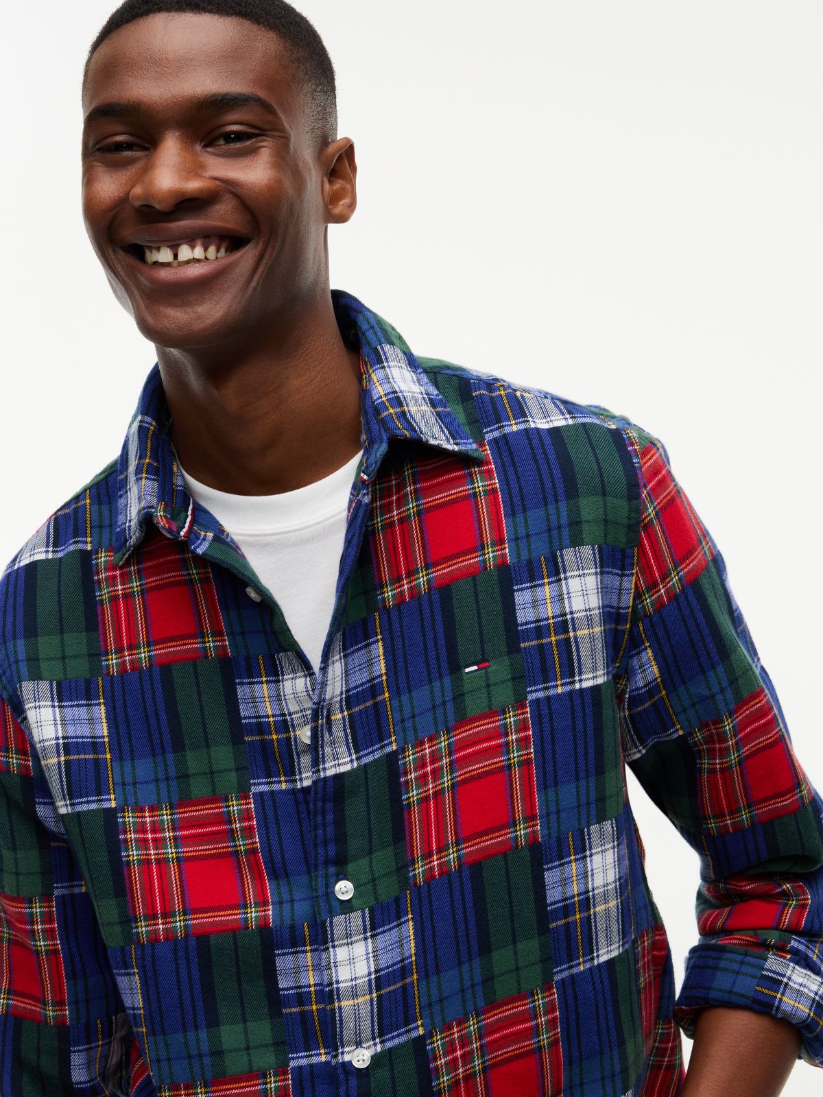 Tommy Jeans Double Cloth Patchwork Shirt — Dark Blue Check
