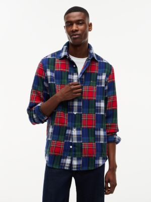 Tommy Jeans Double Cloth Patchwork Shirt, Dark Blue Check