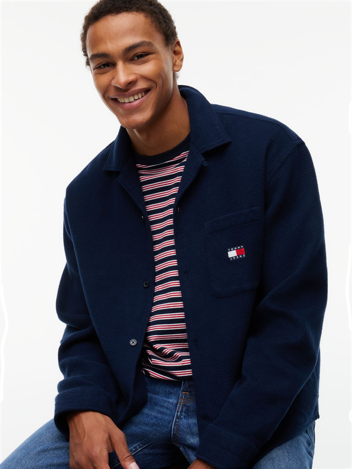 Tommy Jeans Boxy Brushed Waffle Shirt — Dark Blue